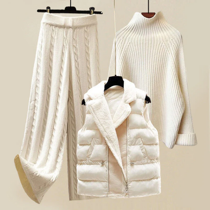 Ensemble Tricot Doudoune Crème Chic Hiver