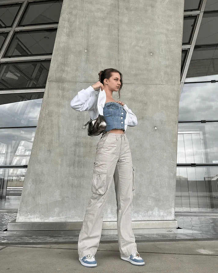 Pantalon Cargo Large Taille Haute Femme - Tendance & Confort