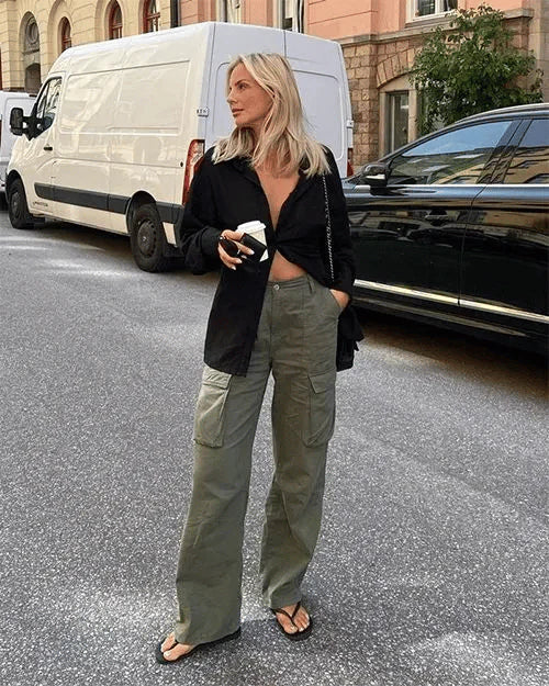 Pantalon Cargo Large Taille Haute Femme - Tendance & Confort
