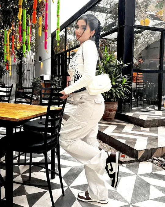 Pantalon Cargo Large Taille Haute Femme - Tendance & Confort